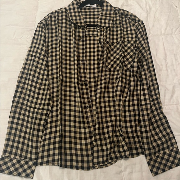 WeWoreWhat Boyfriend Herringbone Shirt | Black x Khaki - / S-M - Picture 2 of 3